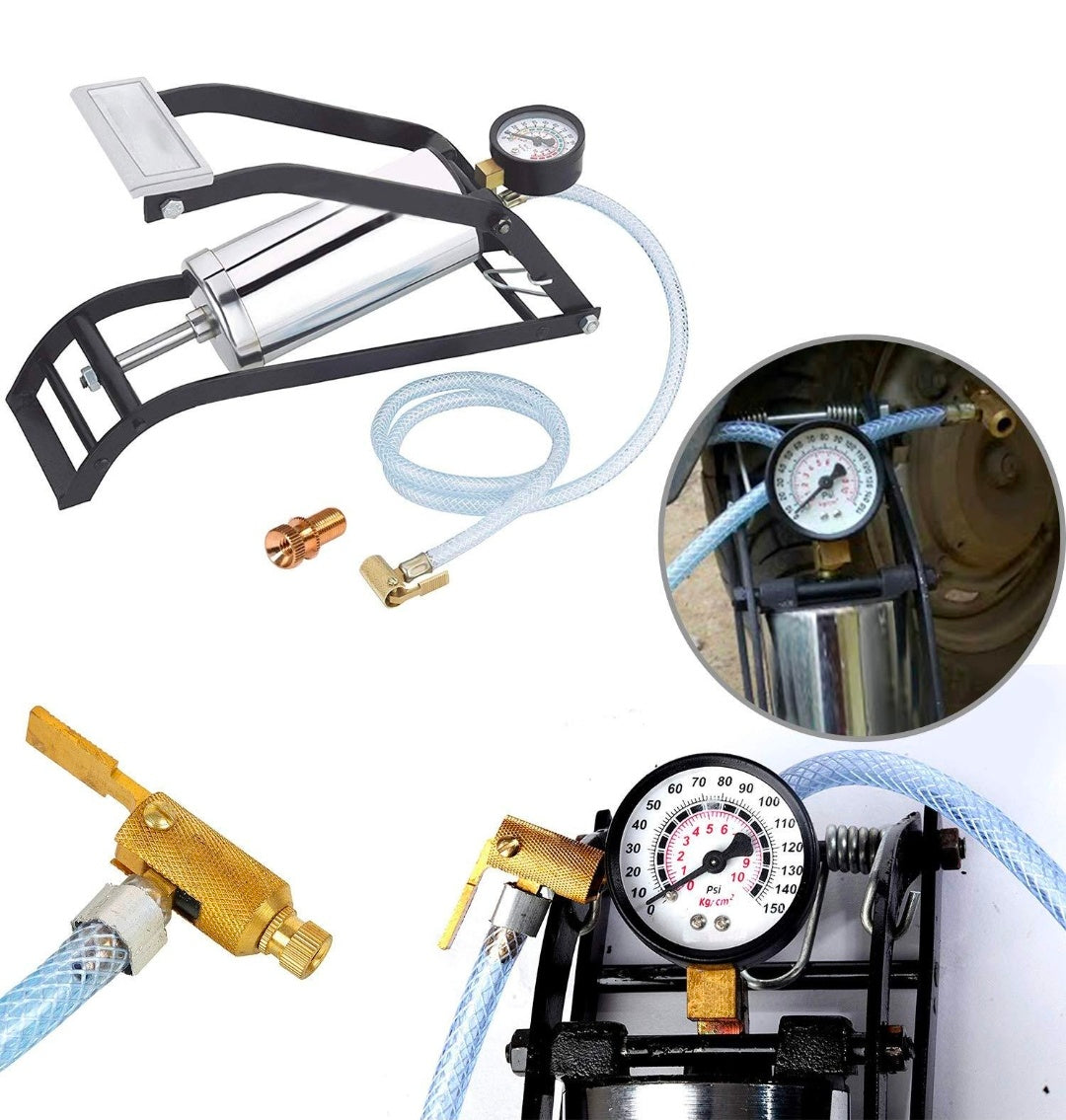 Heavy Duty Foot Air Pump with Pressure Gauge for Car, Bike & Motorcycle Tires